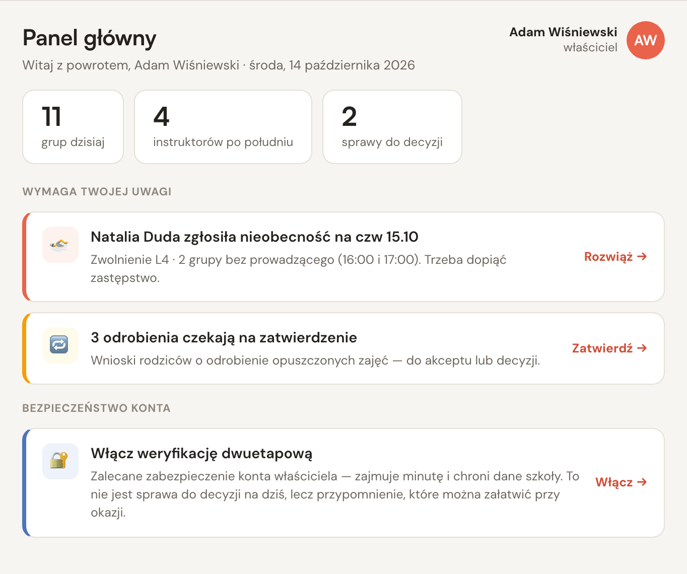 Ekran aplikacji: Koordynacja kadry